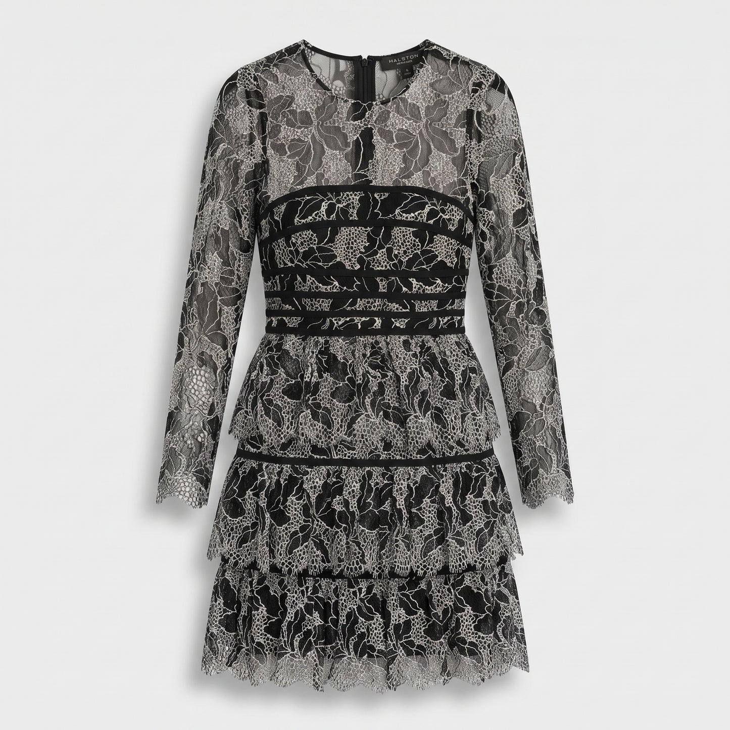 Black Lace Tiered Mini Dress