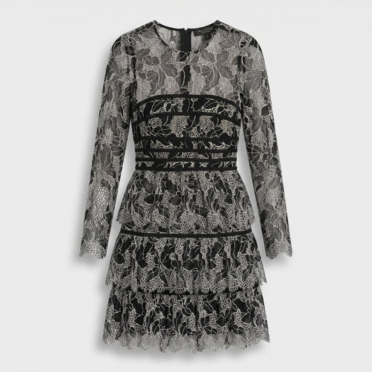 Black Lace Tiered Mini Dress