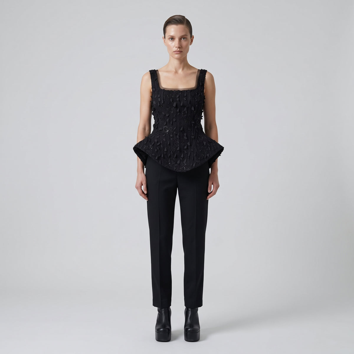 Embellished Sculptural Peplum Vest