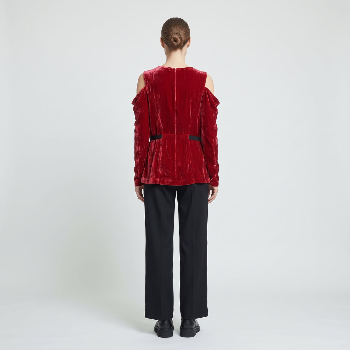 Cold-Shoulder Velvet Peplum Top