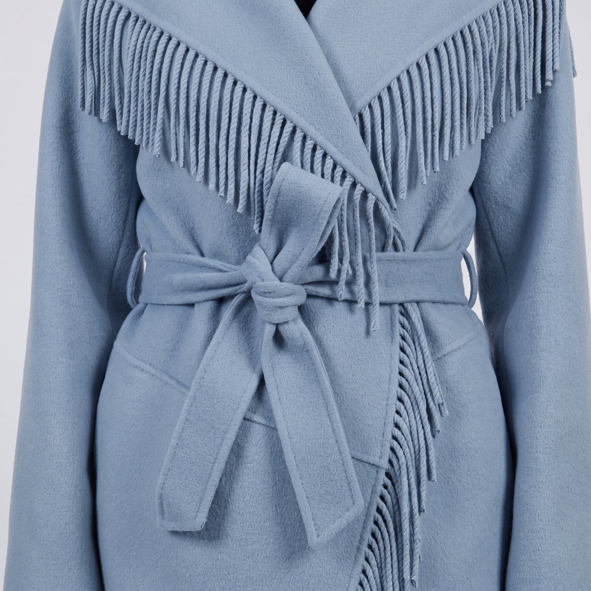Fringed Belted Wool Wrap Jacket