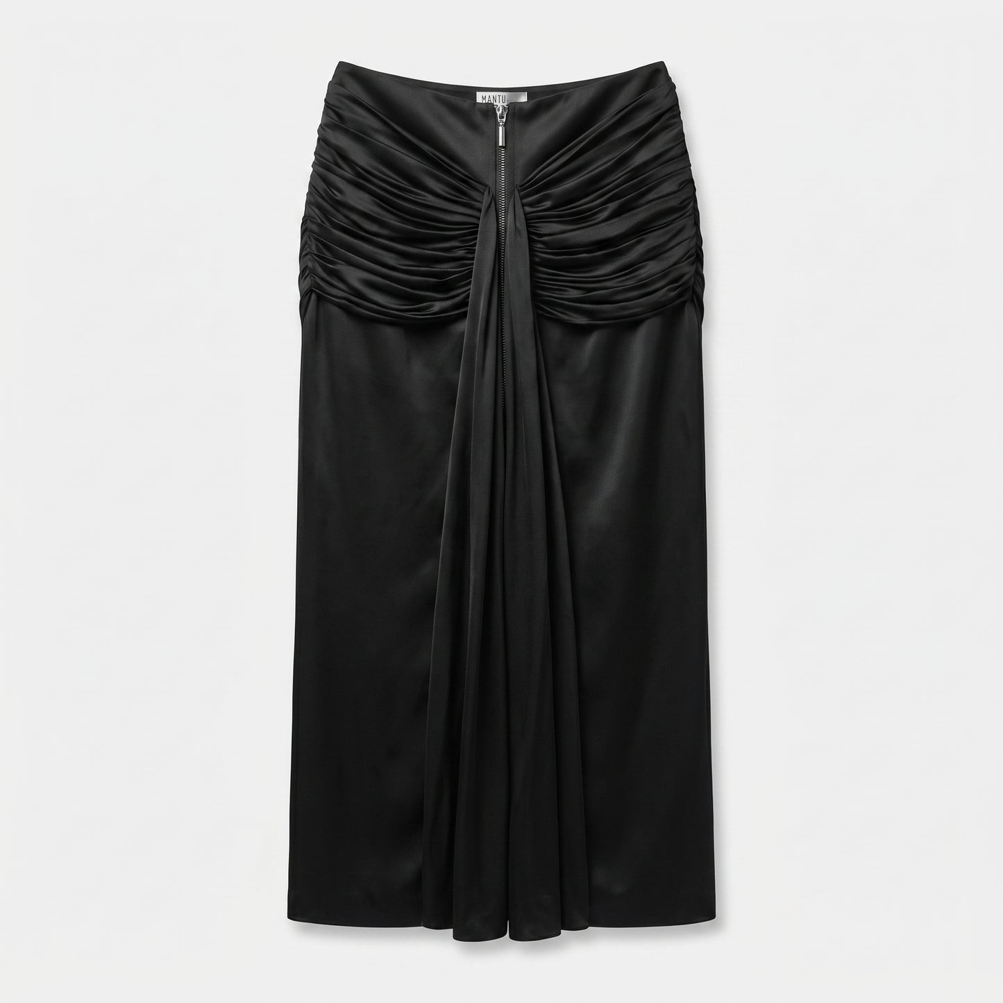Ruched Satin Midi Skirt