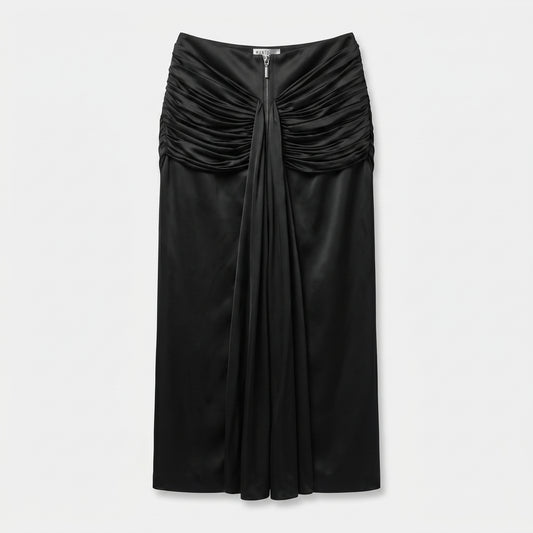 Ruched Satin Midi Skirt