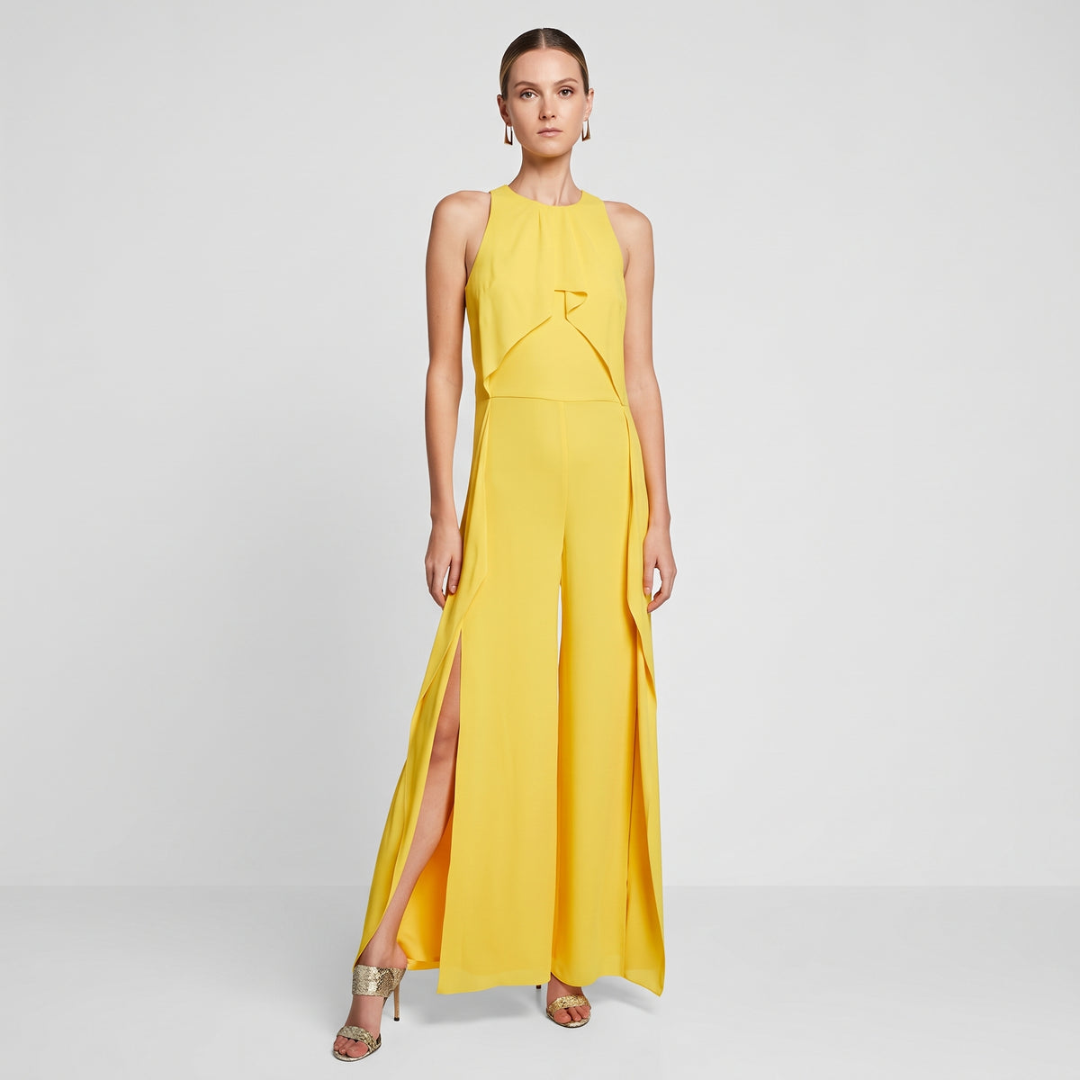 Sleeveless Ruffled Yellow Jumpsuit