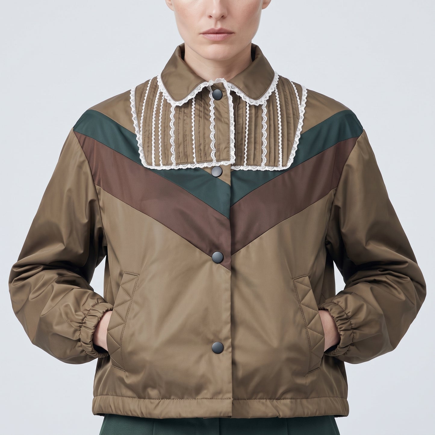 Chevron Lace-Trimmed Technical Jacket