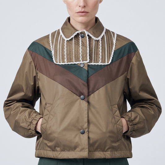 Chevron Lace-Trimmed Technical Jacket