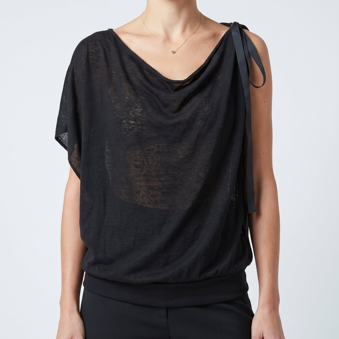 Black Draped Bow-Detail Top