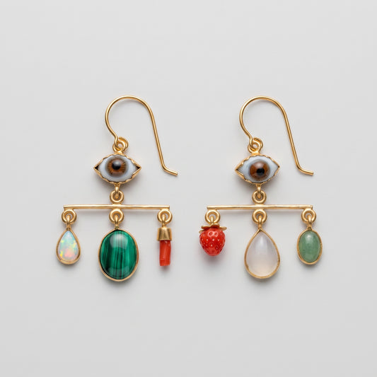 Asymmetric Multi-Charm Drop Earrings
