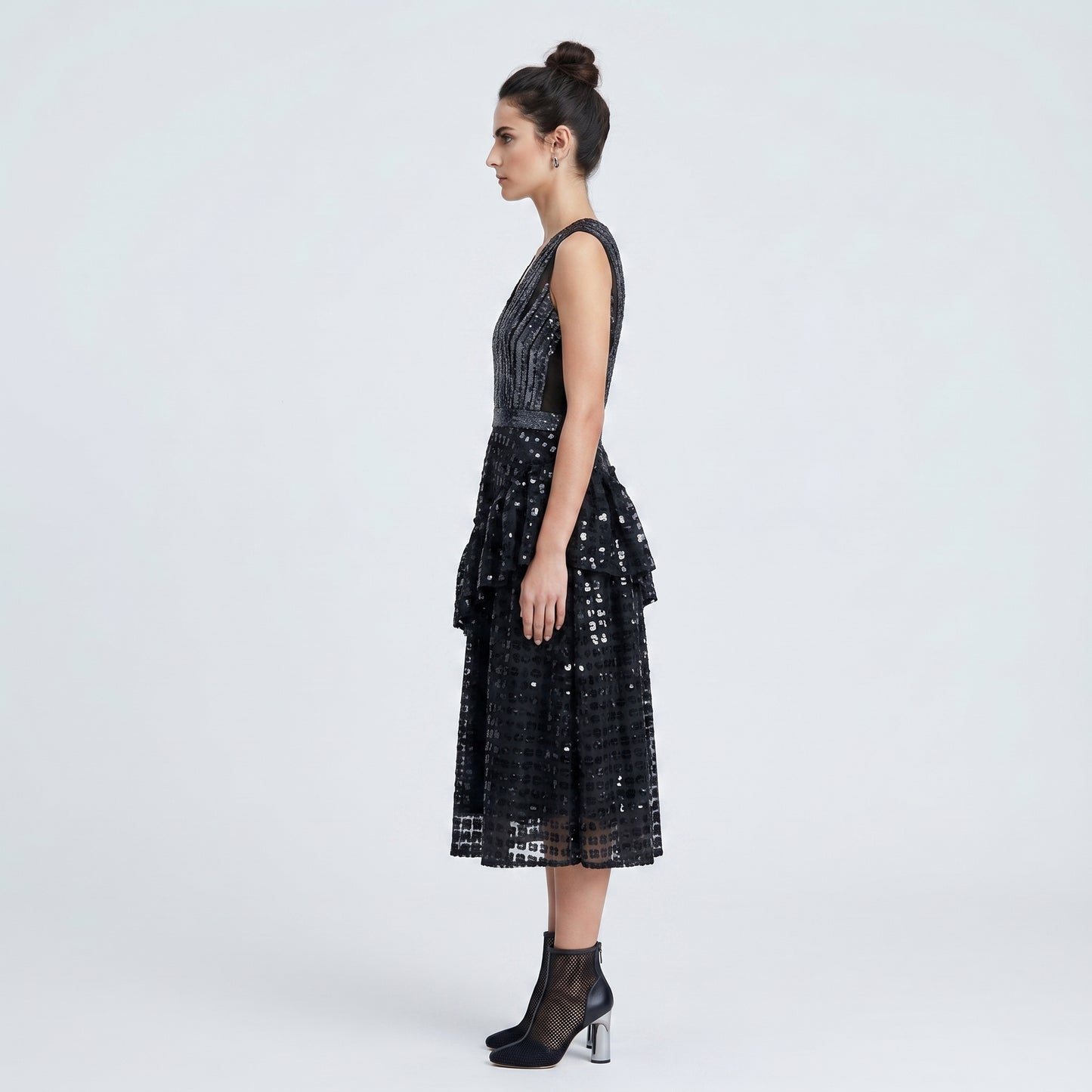 Sequined Tiered V-Neck Dress