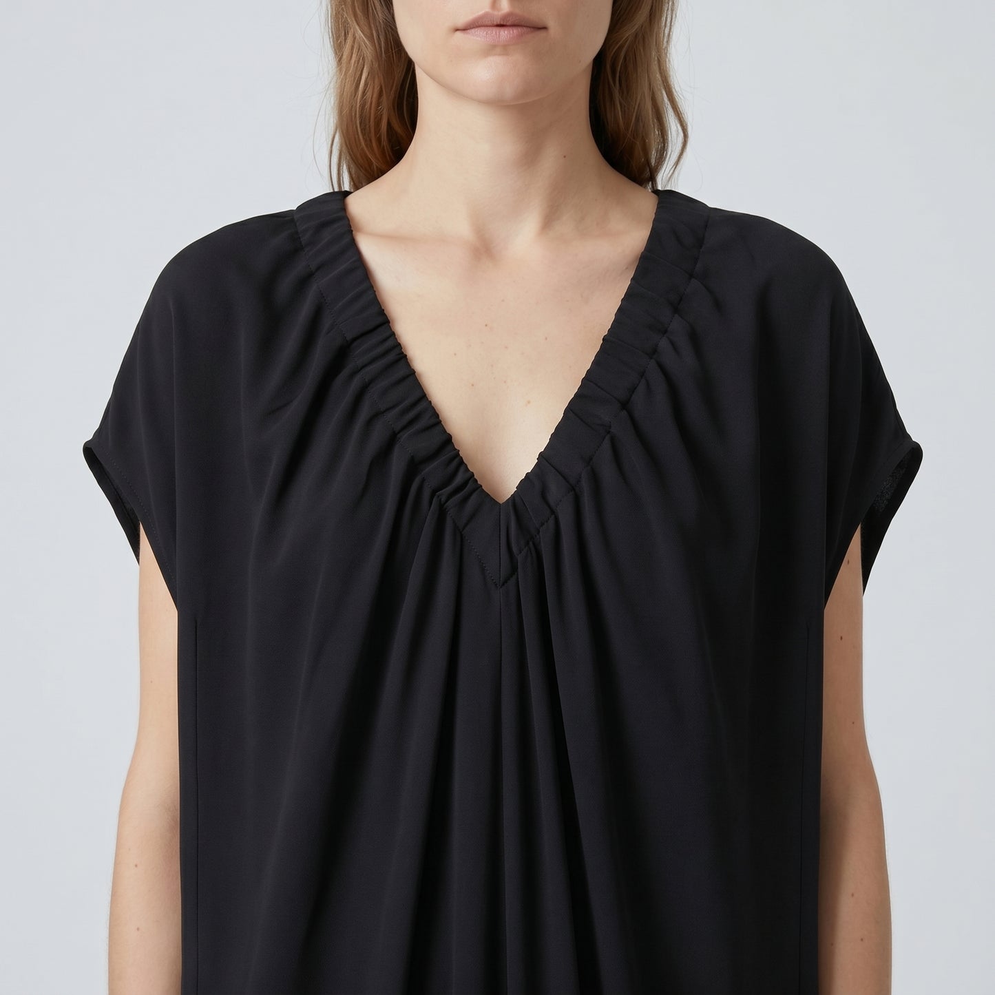 Ruched V-Neck Flounce Dress