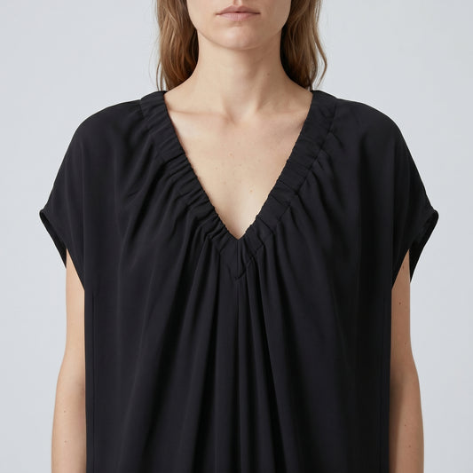 Ruched V-Neck Flounce Dress