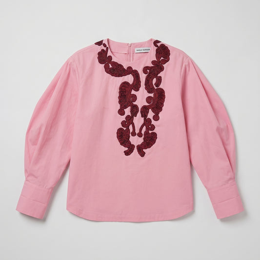 Embroidered Pink Cotton Blouse