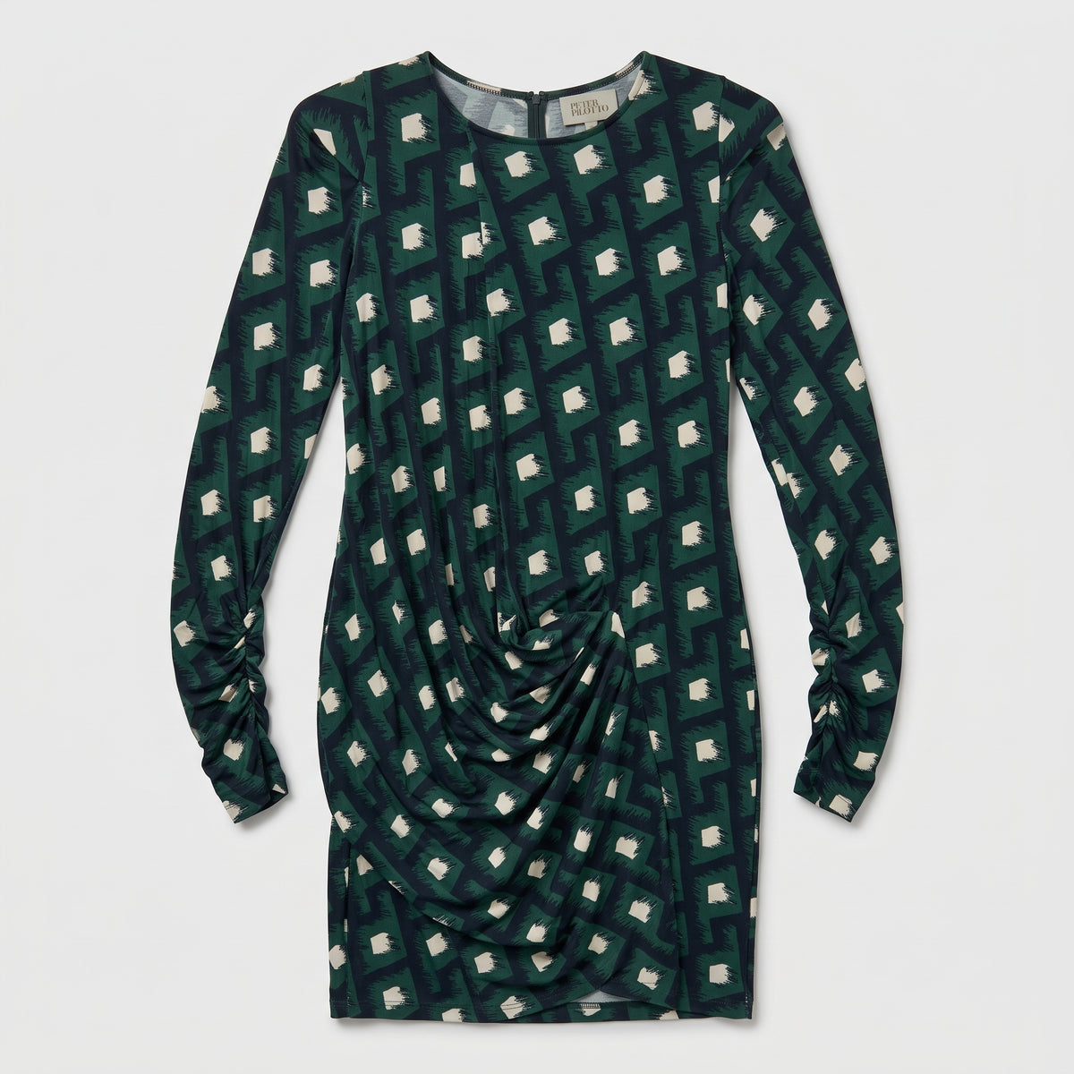 Geometric Print Ruched Mini Dress