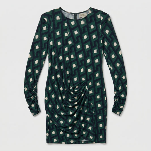 Geometric Print Ruched Mini Dress