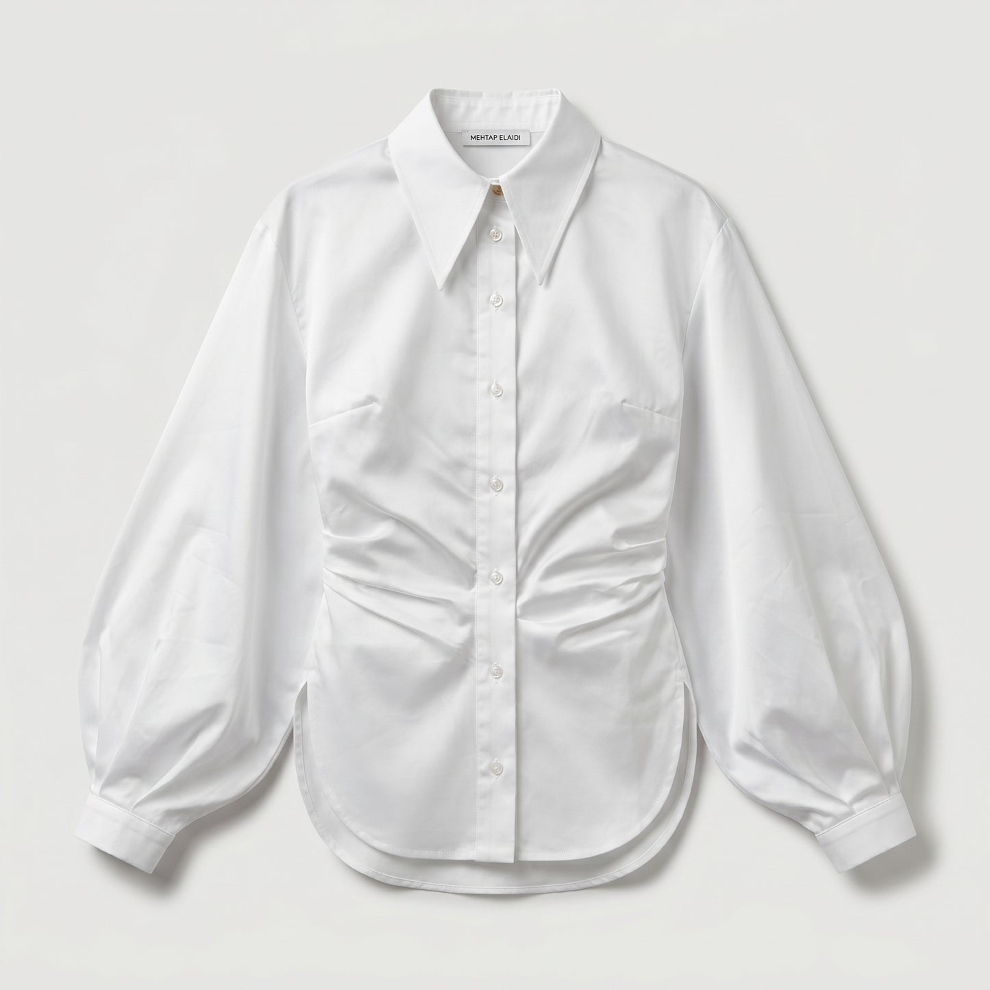 Ruched Balloon Sleeve Cotton Shirt