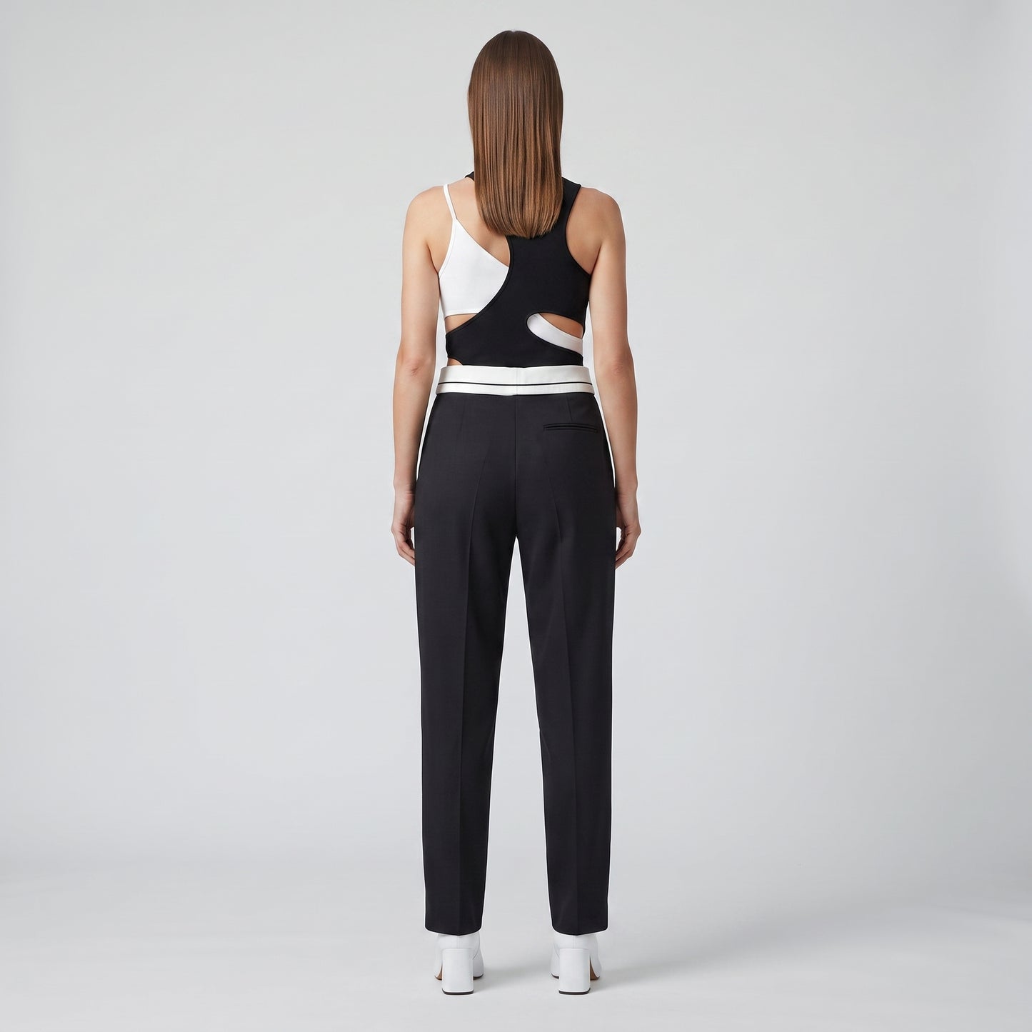Contrast Waistband Tailored Trousers