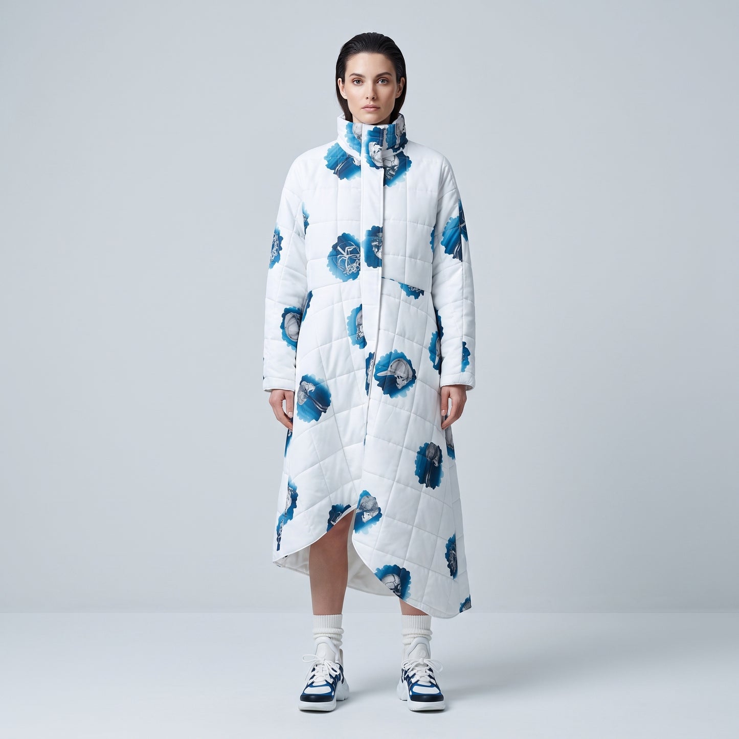 Quilted Graphic Print Puffer Coat