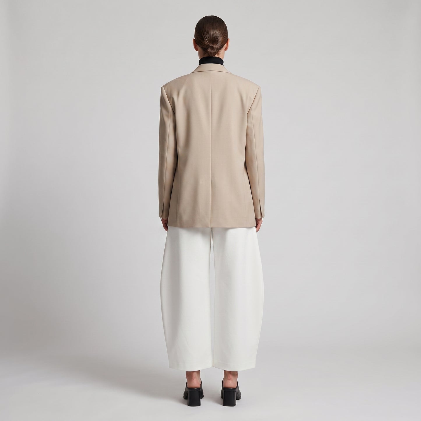 High-Waisted Sculpted White Trousers