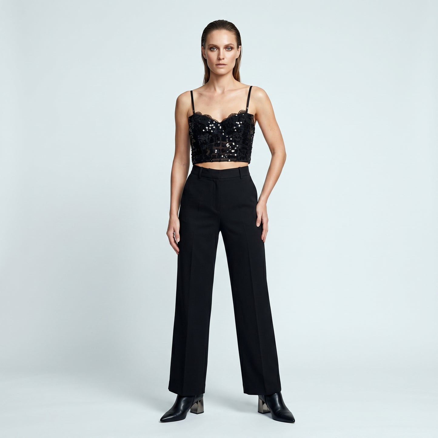 Sequined Lace crop Top