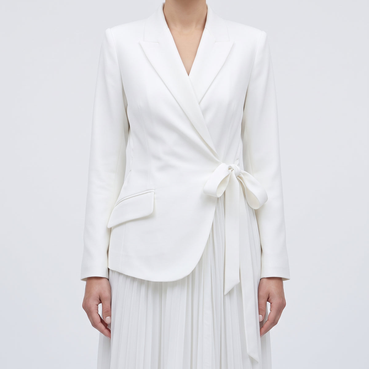 Tailored Wrap Pleated Midi Dress