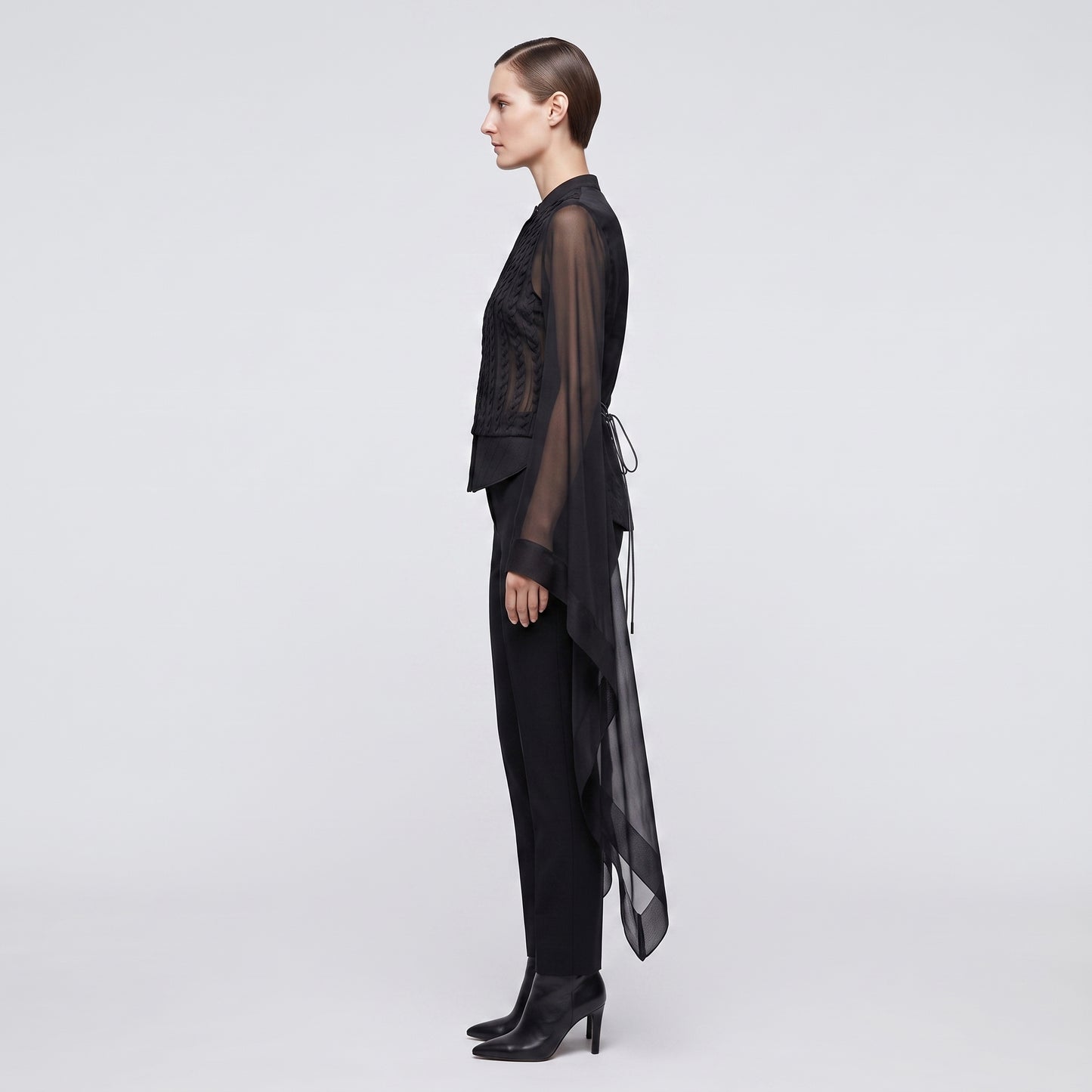 Textured Sheer Sleeve Blouse