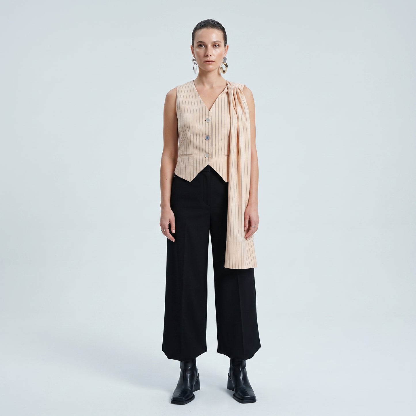 Tailored Striped Asymmetric Vest