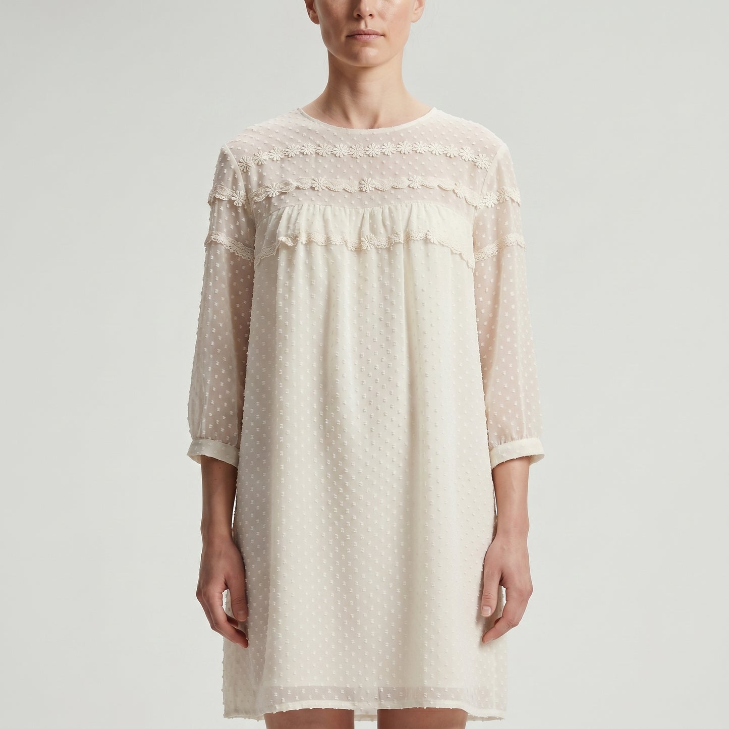Embroidered Swiss Dot Shift Dress