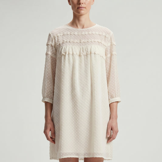 Embroidered Swiss Dot Shift Dress