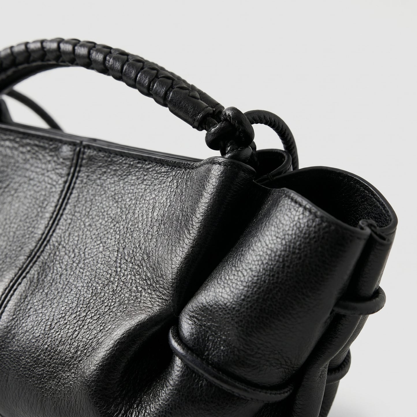 Braided Leather Ruched Mini Bag