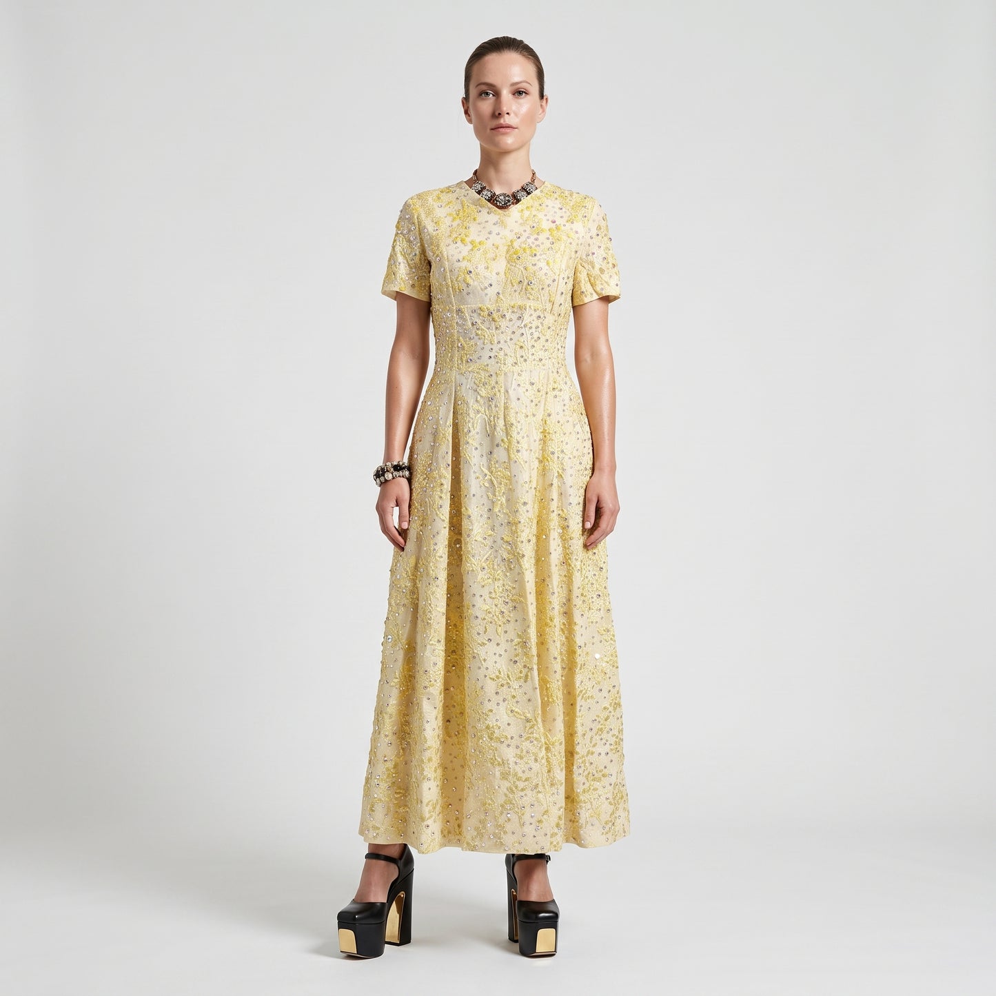 Embellished Floral A-Line Dress