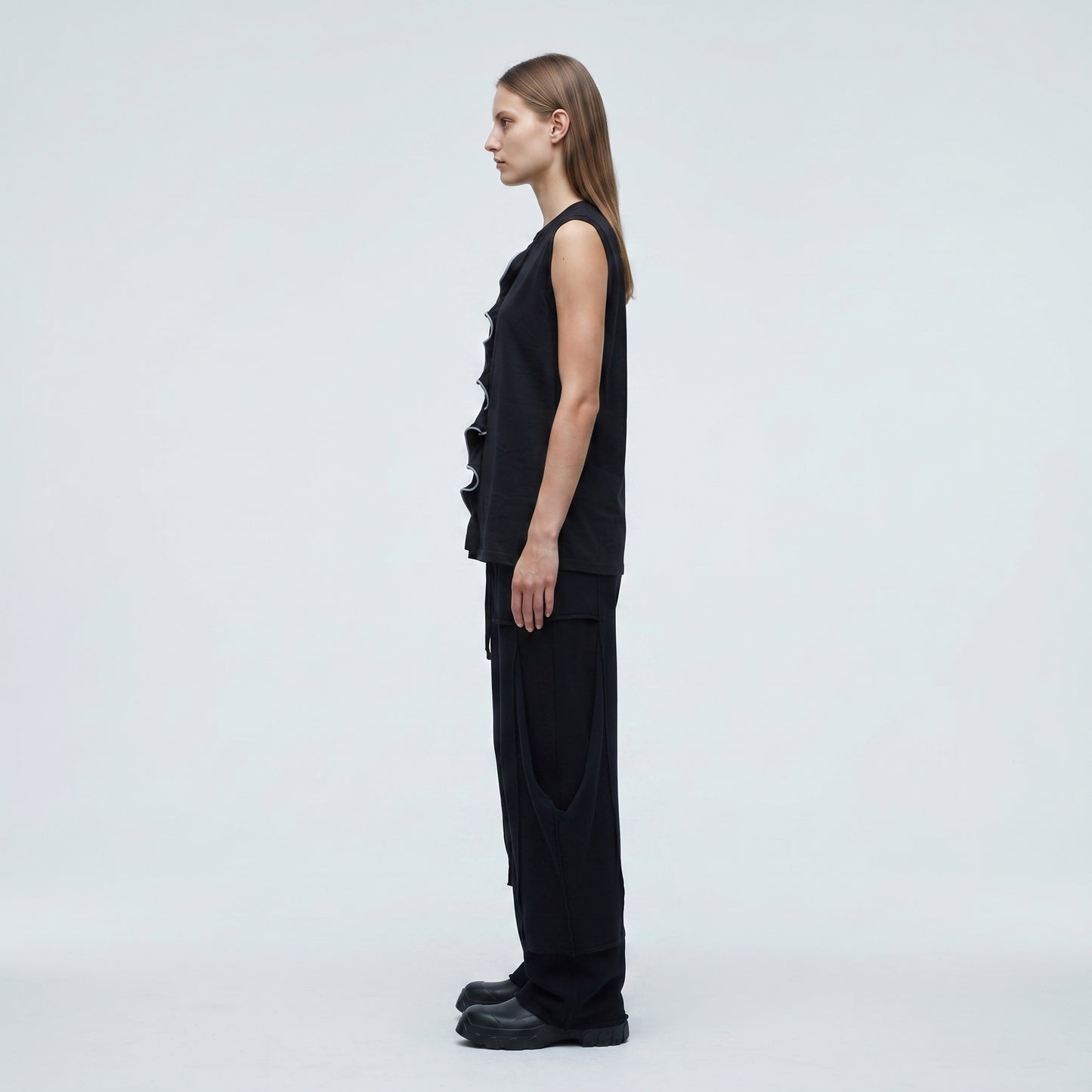 Ruffled Detail Sleeveless Jersey Top