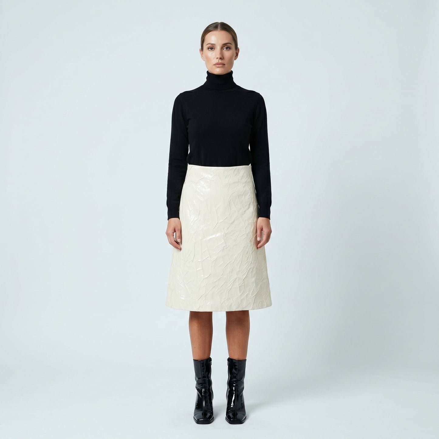 Crinkled Patent A Line Skirt