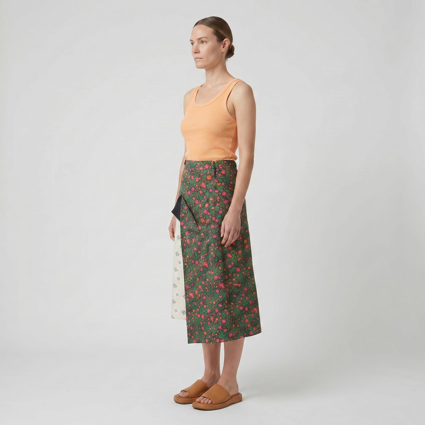 Floral Contrast Midi Skirt