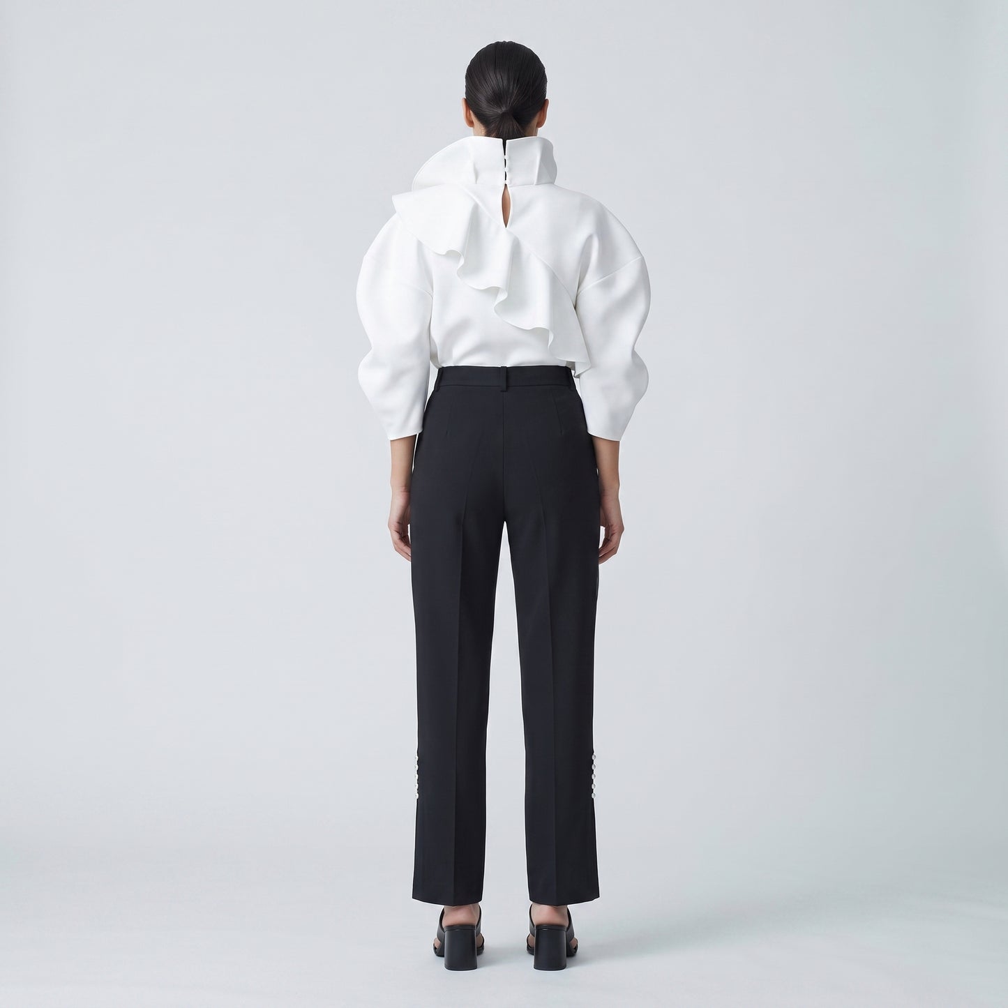 Tailored Button-Detail Black Trousers