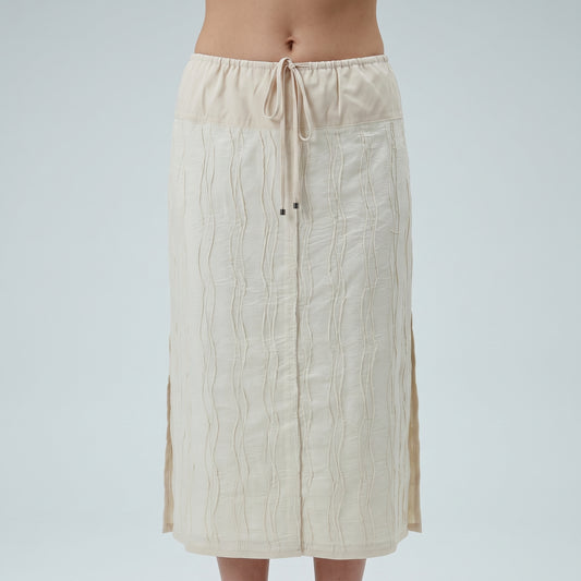 Textured Drawstring Midi Skirt