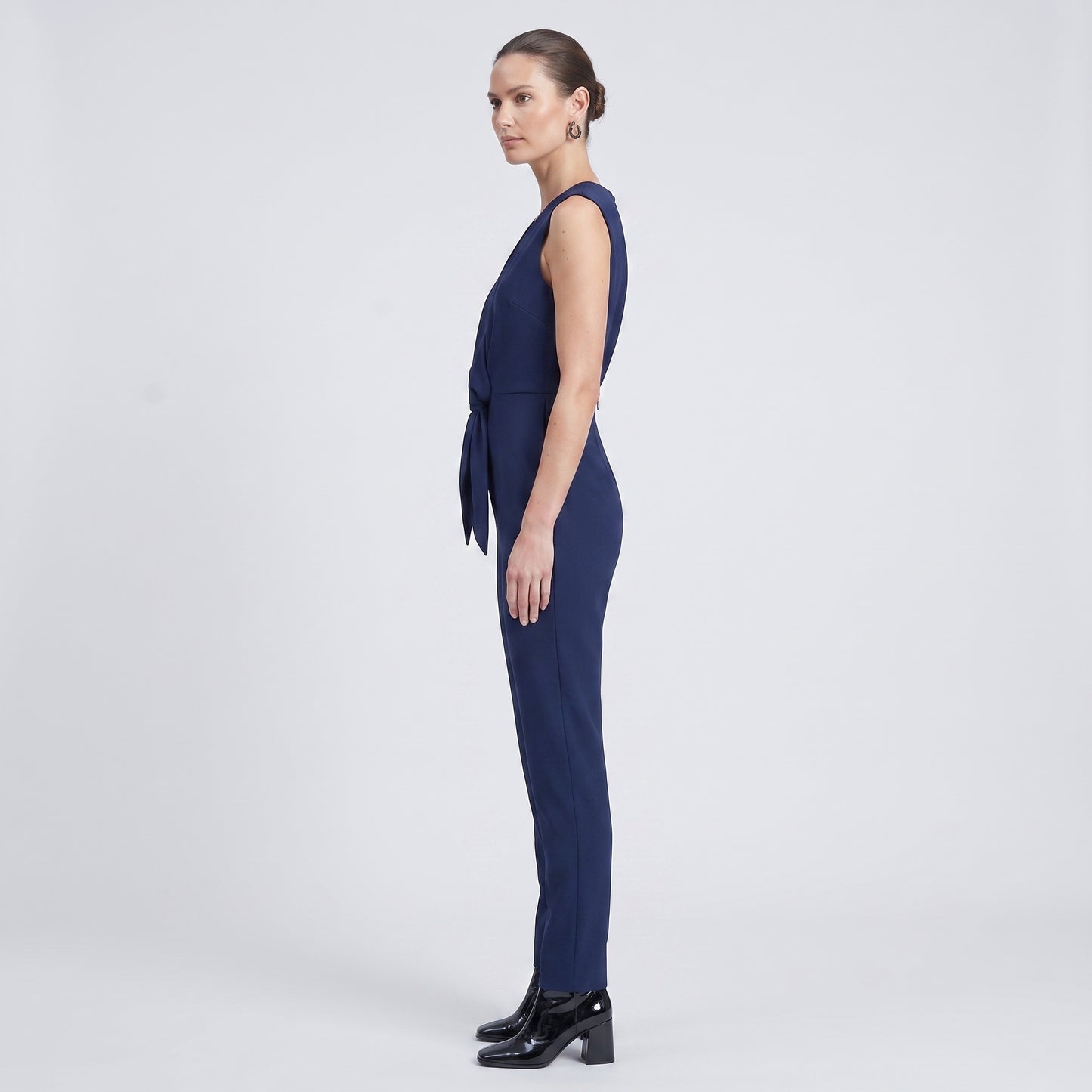 Sleeveless Knot-Front Navy Jumpsuit