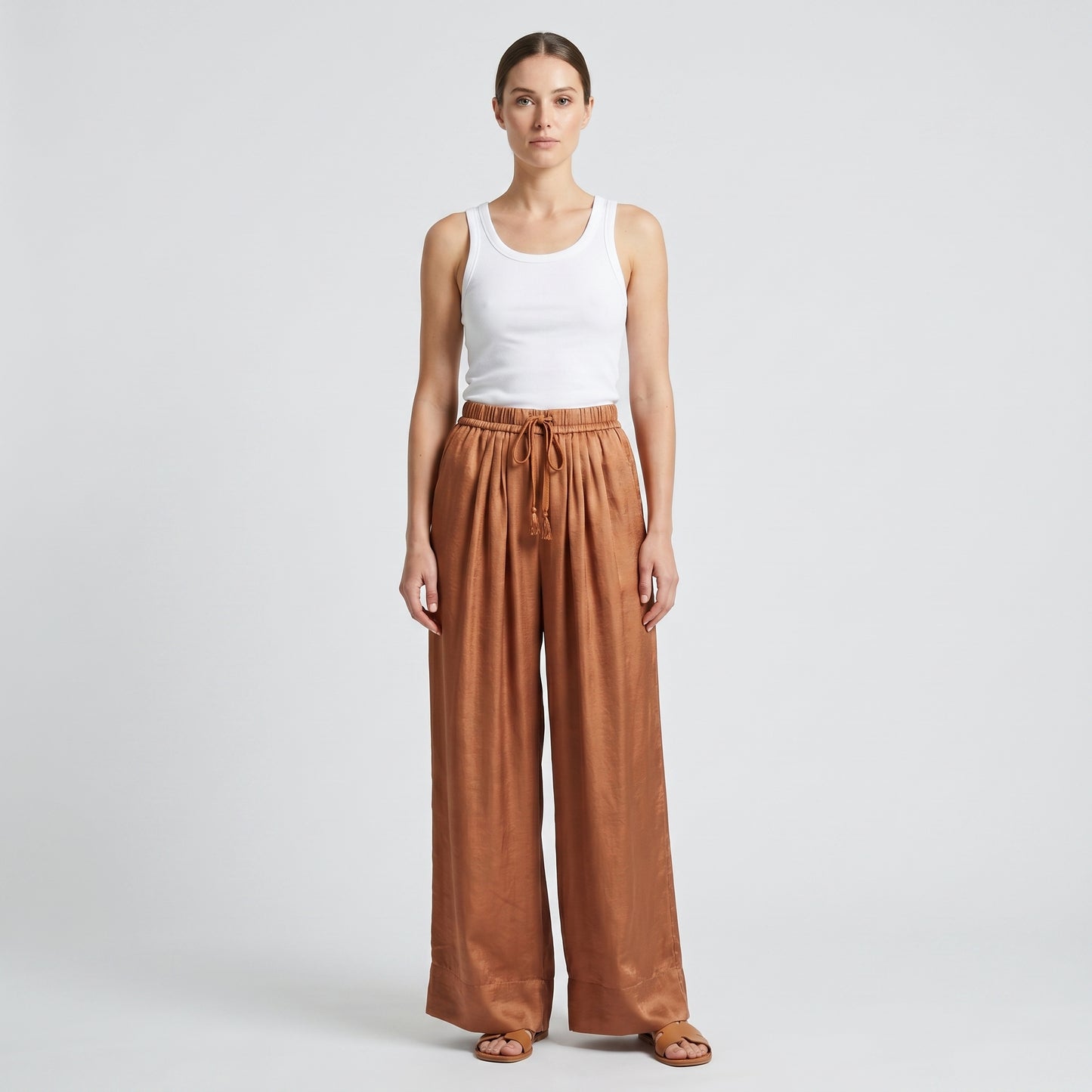 Fluid Wide-Leg Drawstring Trousers
