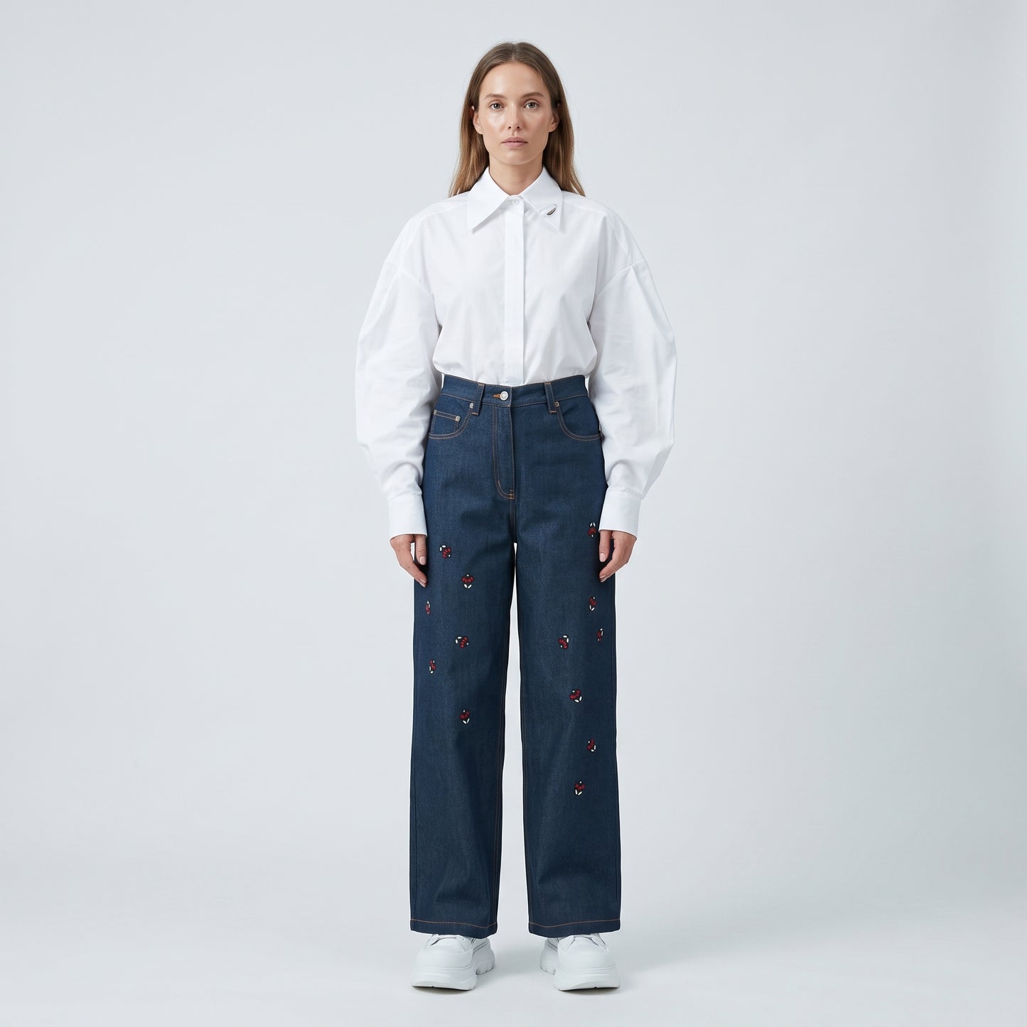 Embroidered High-Rise Denim Jeans