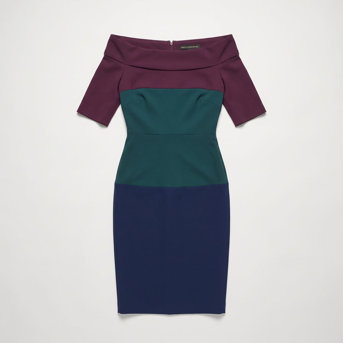 Colorblocked Off-Shoulder Midi Dress