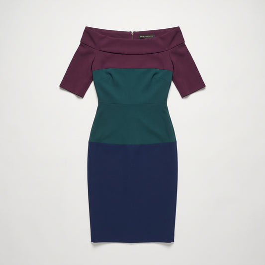 Colorblocked Off-Shoulder Midi Dress