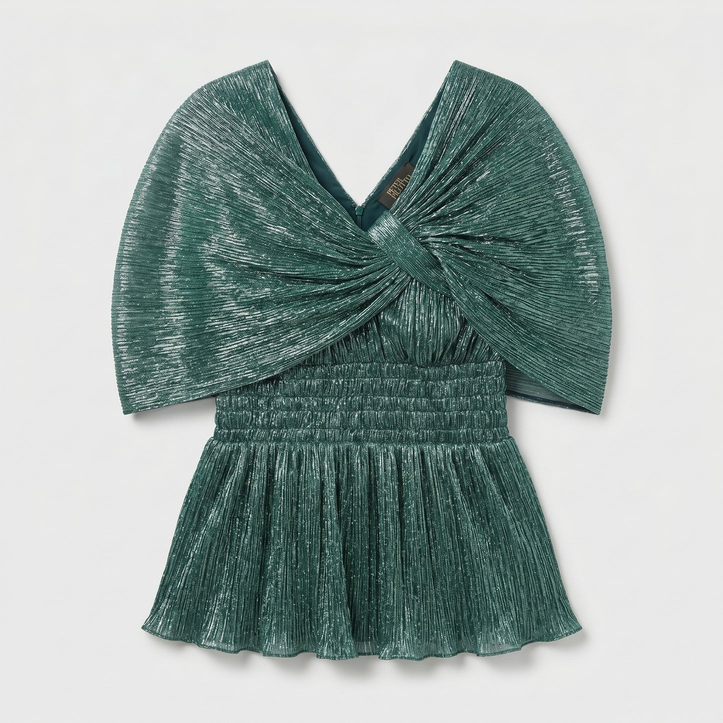 Metallic Pleated Flutter Sleeve Top