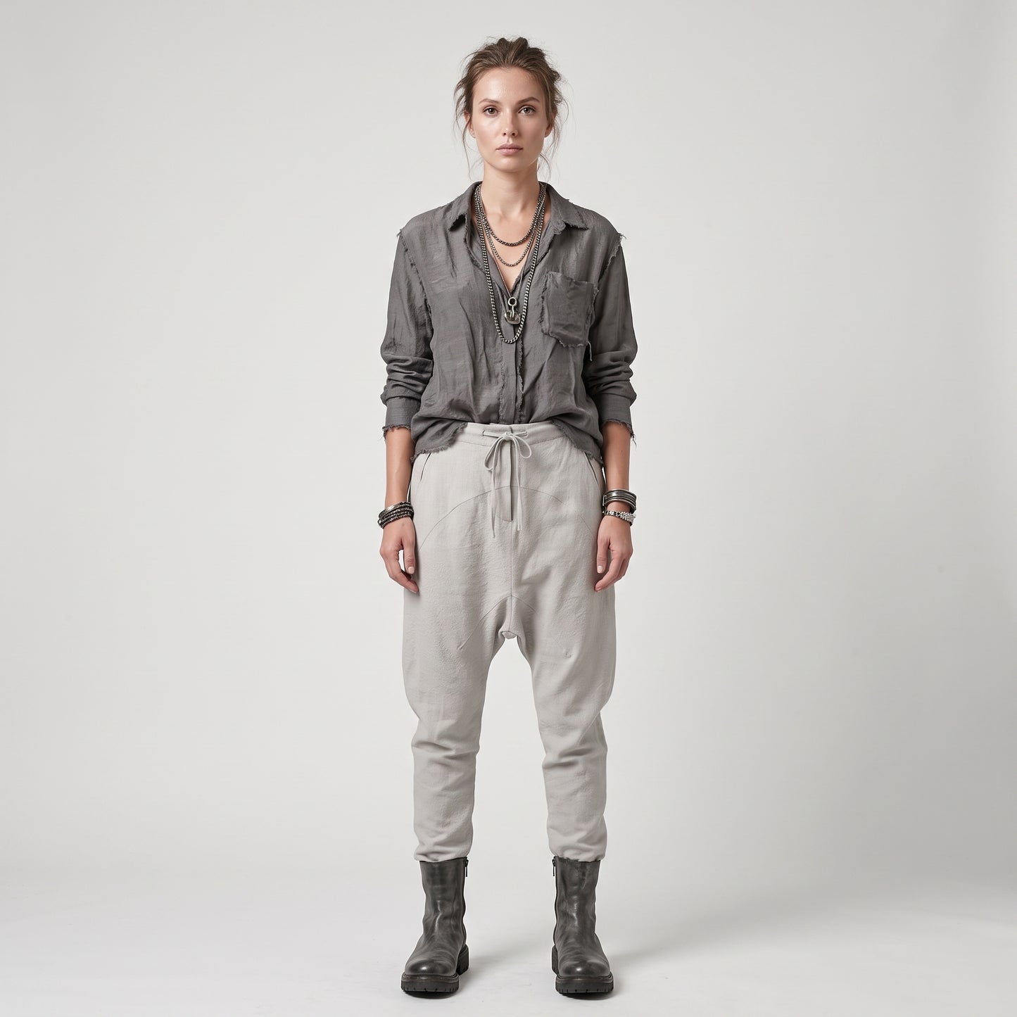 Relaxed Drawstring Linen Tapered Trousers