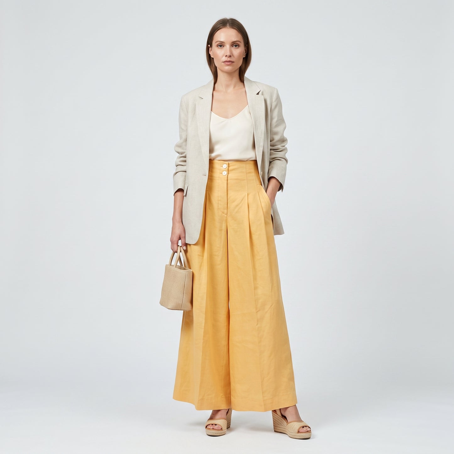 High-Waisted Pleated Wide-Leg Trousers