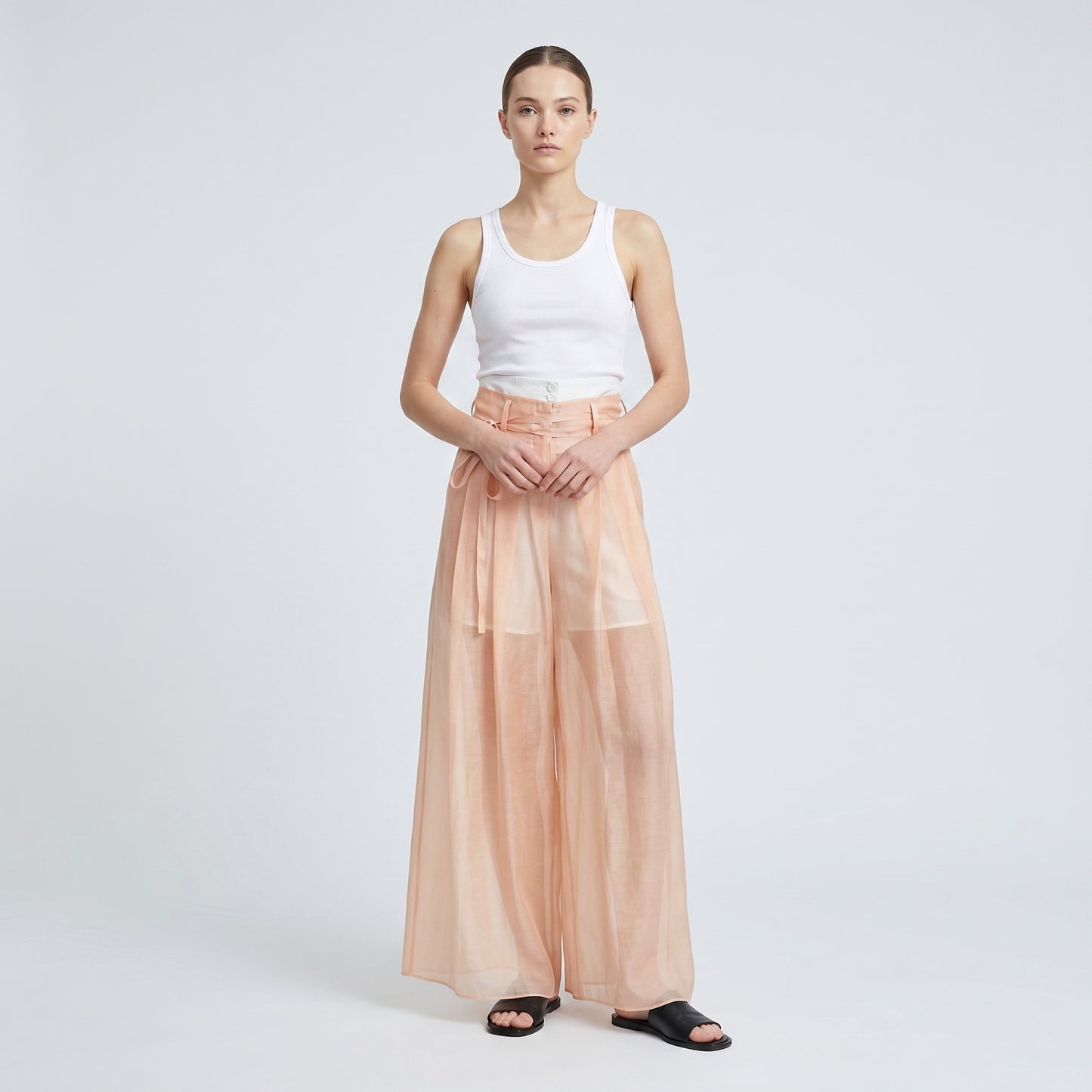 Sheer Linen Tie Waist Trousers
