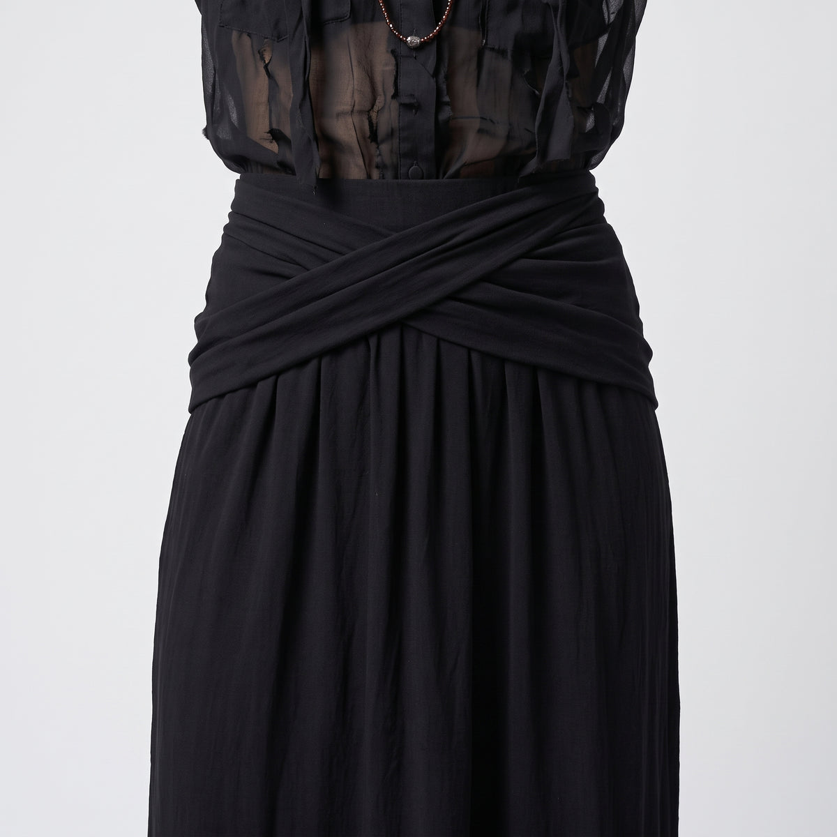 Draped Black Jersey Maxi Skirt