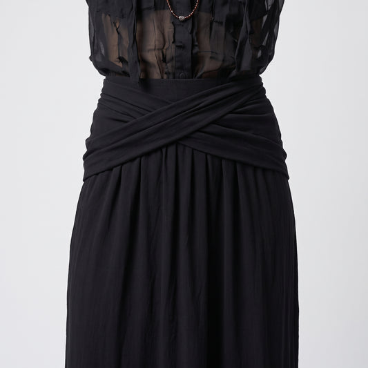 Draped Black Jersey Maxi Skirt