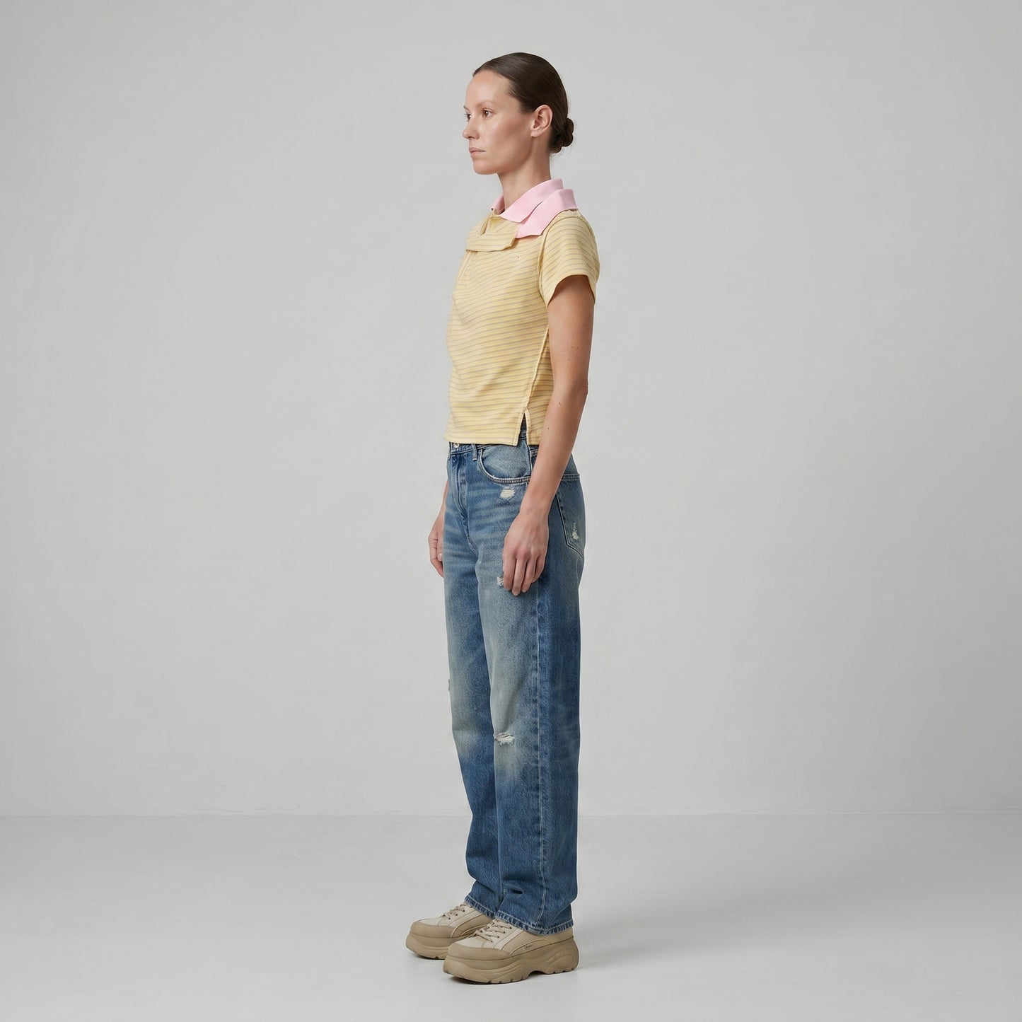 Asymmetric Striped Polo Shirt