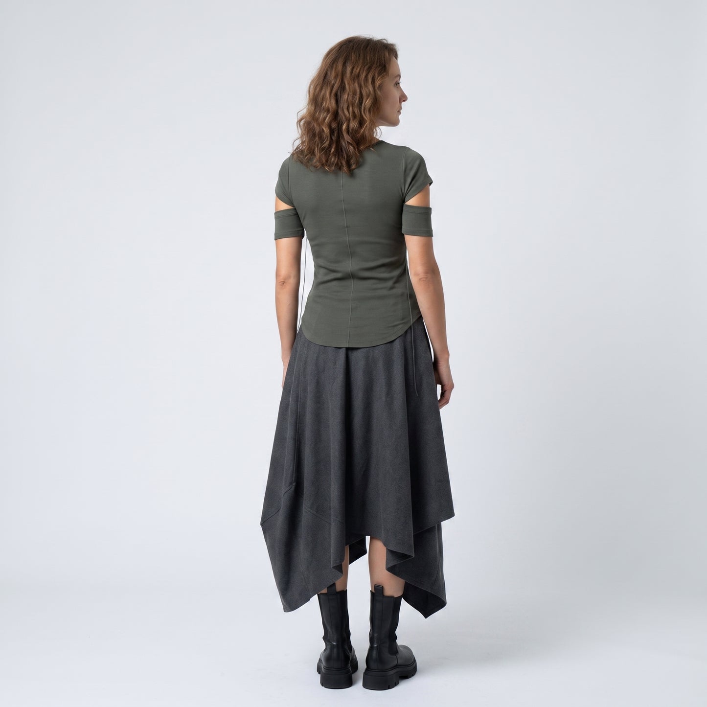 Ribbed Cutout Shoulder Top