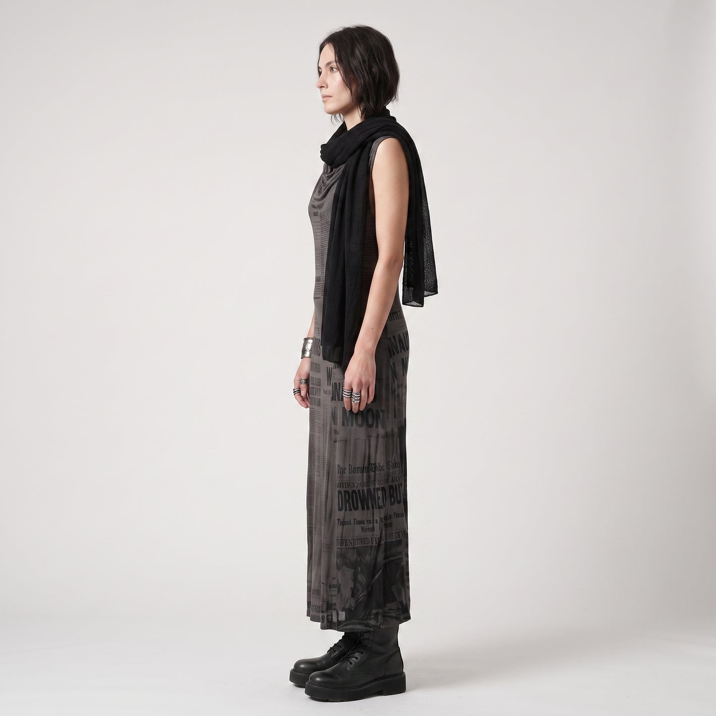 Newspaper Print Sleeveless Dress