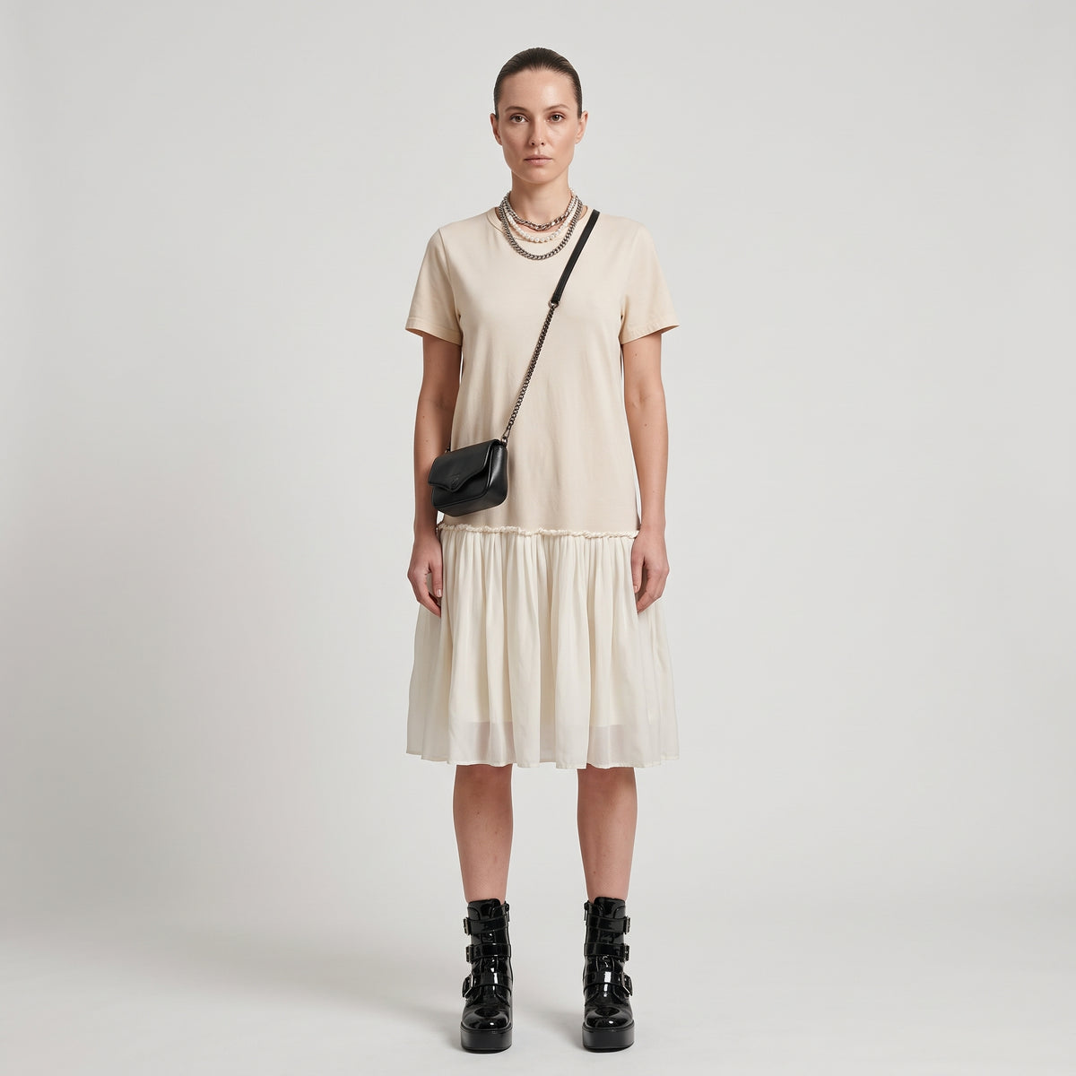 Cream Cotton Drop Waist Dress